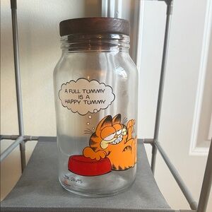 Large Garfield Glass Jar with Wooden Lid - Orange Red Graphic